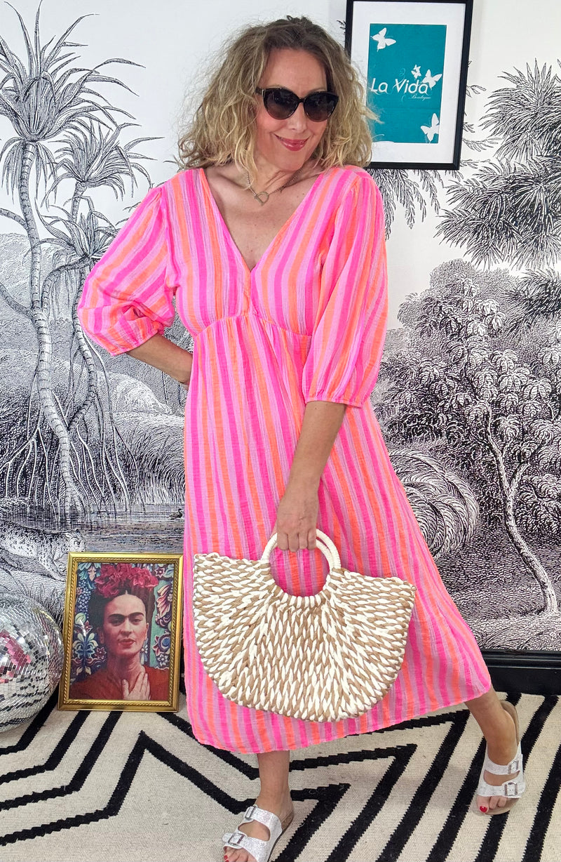 Tangier Pink/Orange Neon Stripe Dress