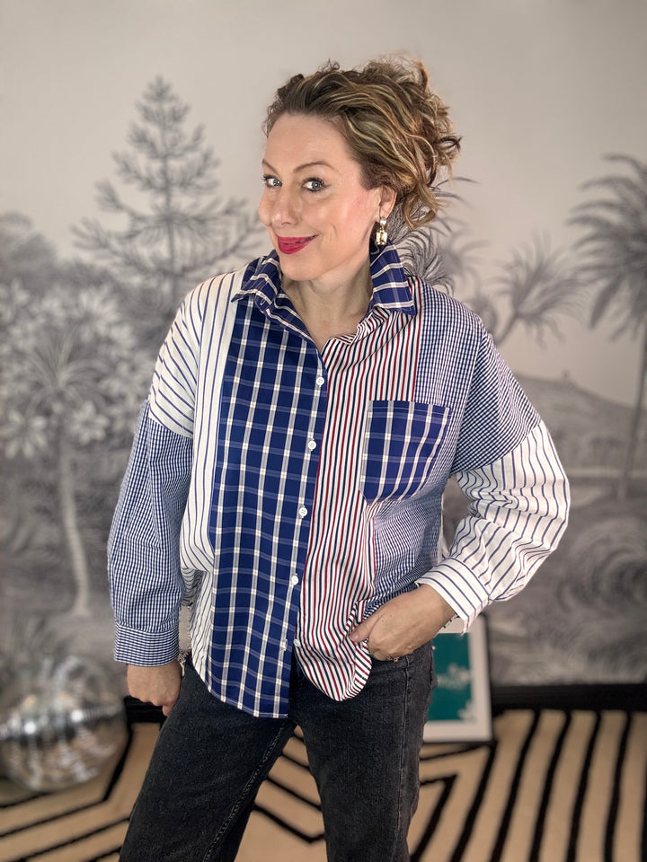 Charlie Checkered &amp; Stripe Patchwork Panel Shirt