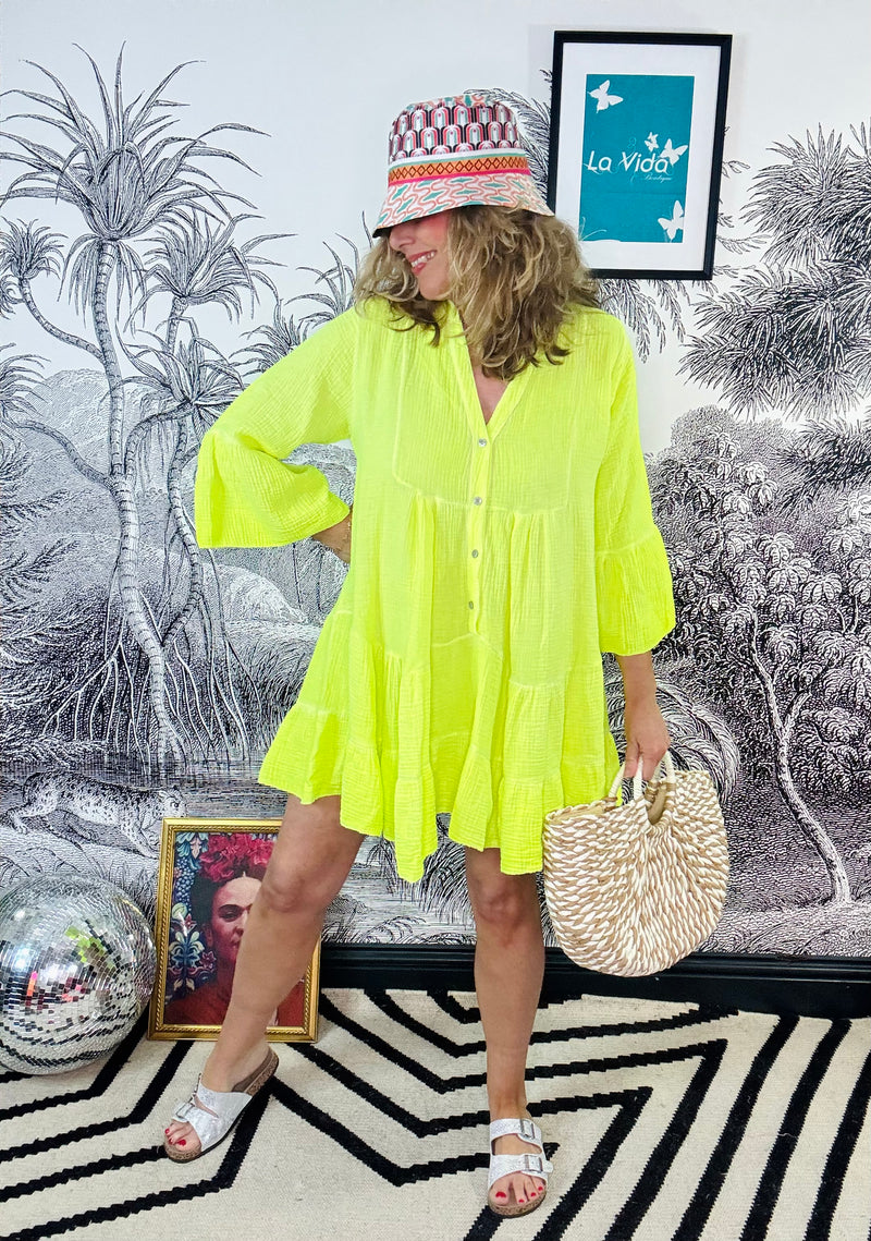 Malaga Cheesecloth Neon Trapeze Dress