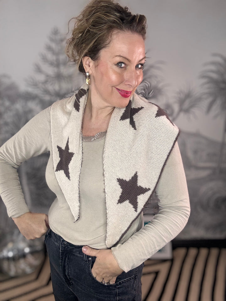 Rachaels Reversible Knitted Neck Triangle Scarf Star Print