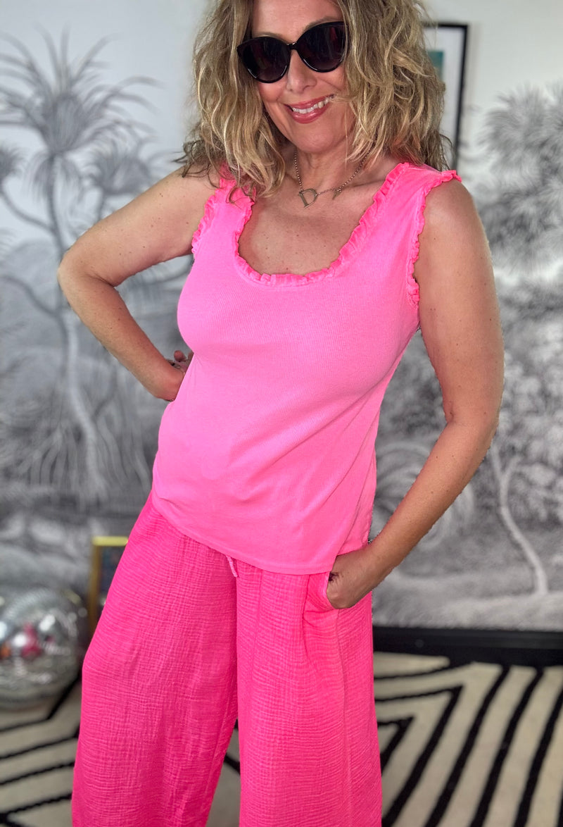 Brit Ribbed Vest with Frill Trim