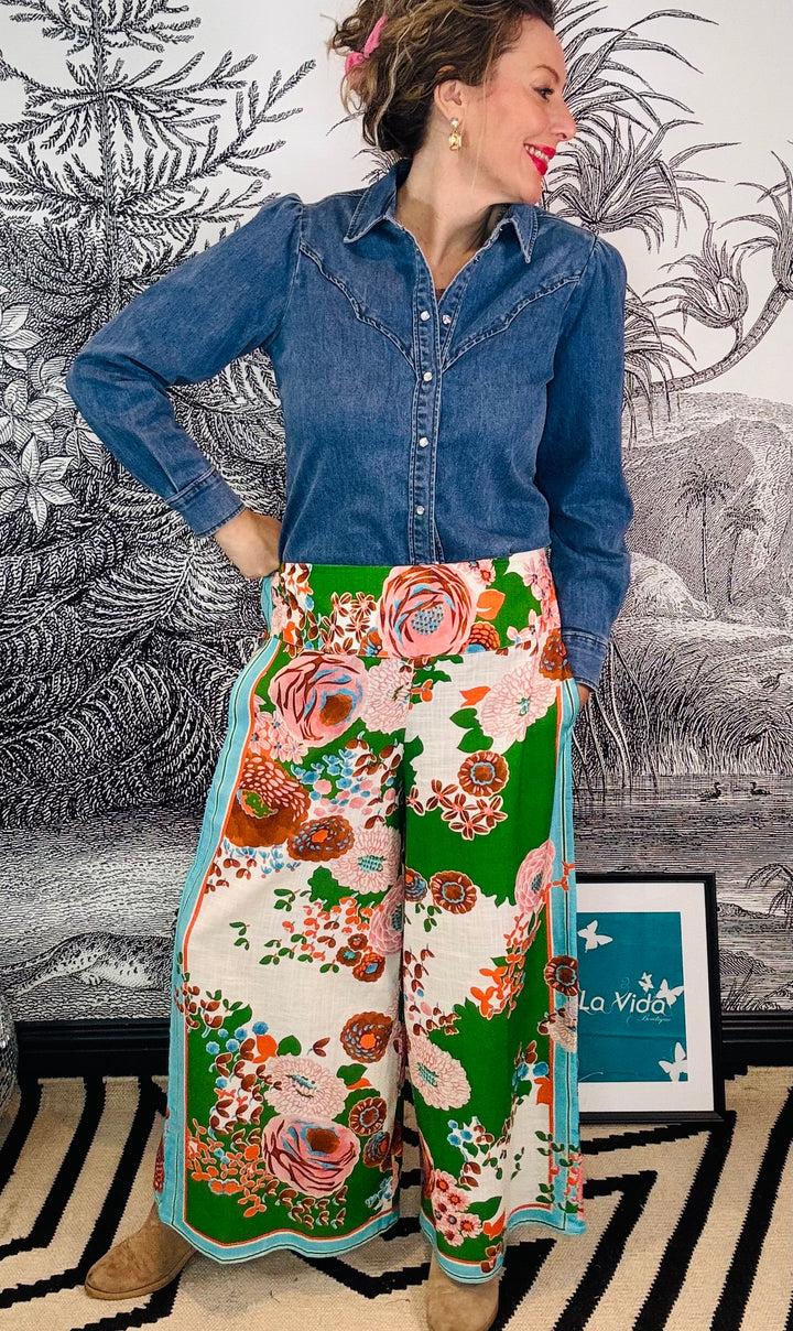 Kitsch Bouquet Green Palazzo Pants