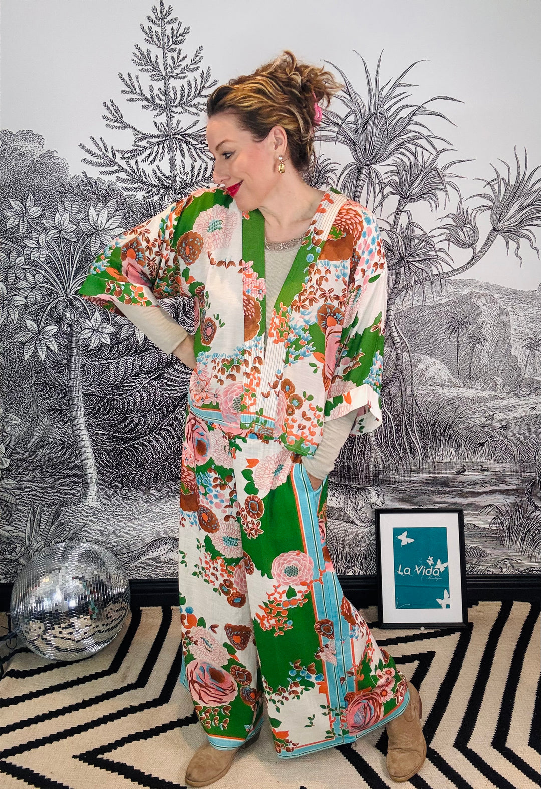 Kitsch Bouquet Green Palazzo Pants