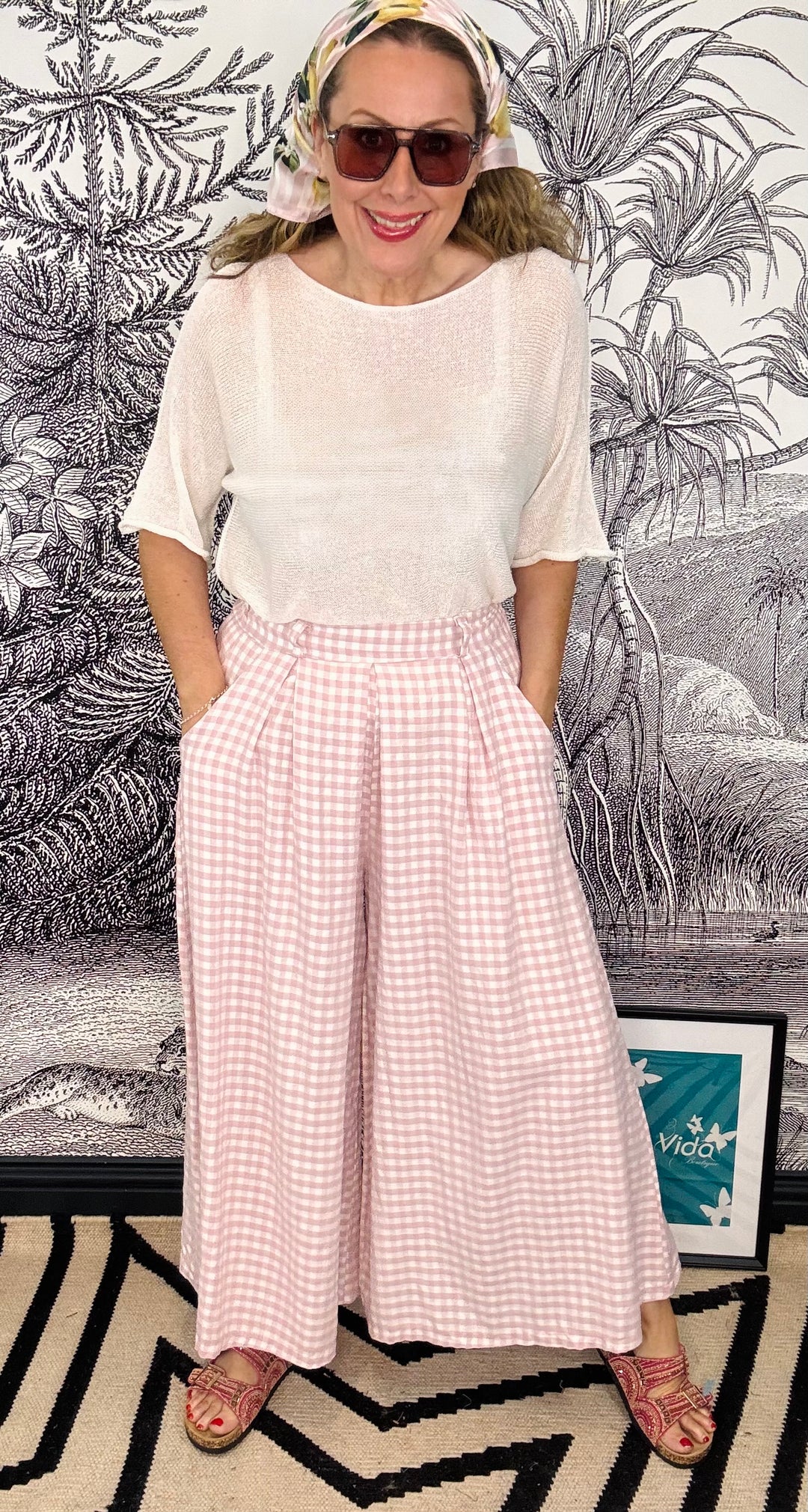 Lottie Pink &amp; White Gingham Palazzo Trouser