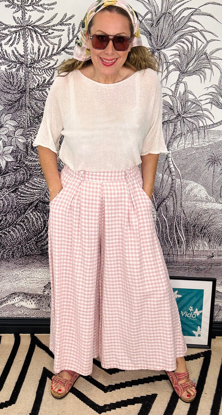 Lottie Pink &amp; White Gingham Palazzo Trouser