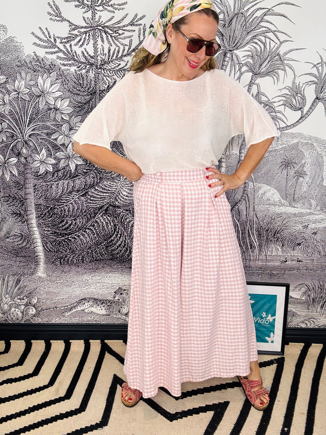 Lottie Pink &amp; White Gingham Palazzo Trouser