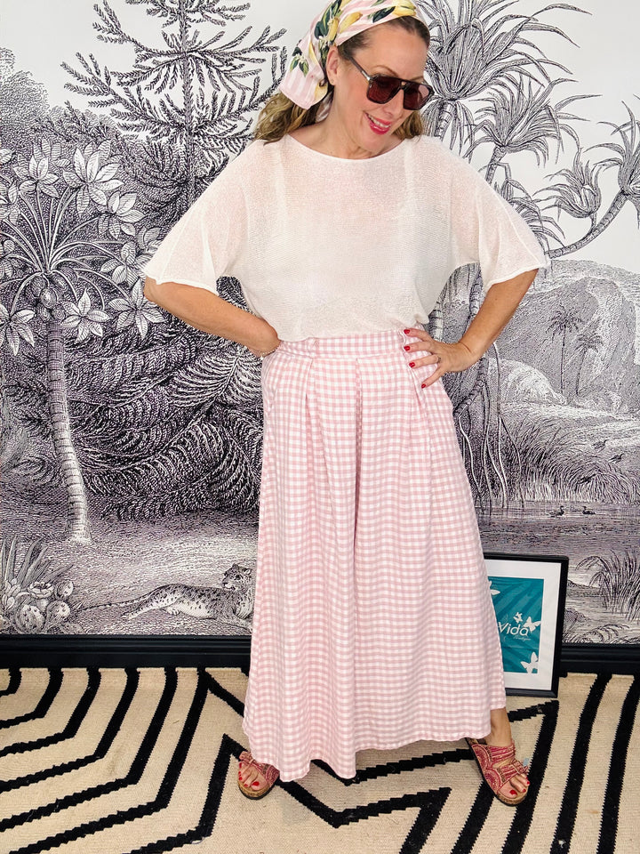 Lottie Pink &amp; White Gingham Palazzo Trouser