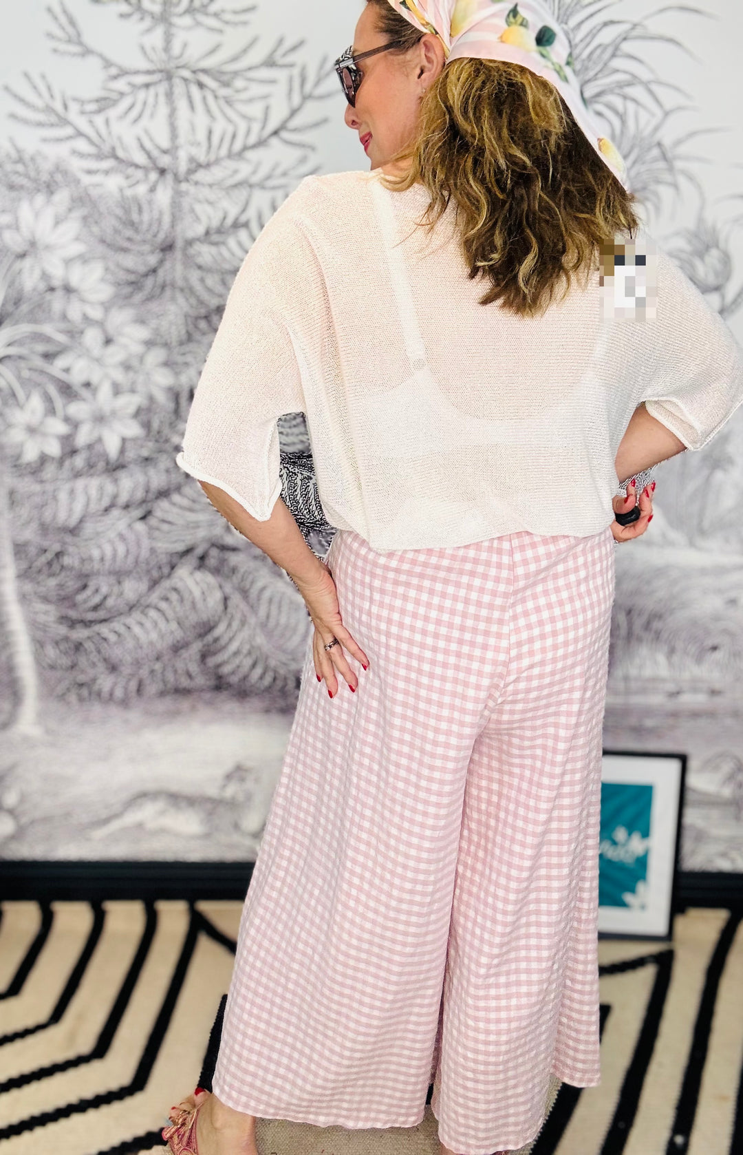 Lottie Pink &amp; White Gingham Palazzo Trouser