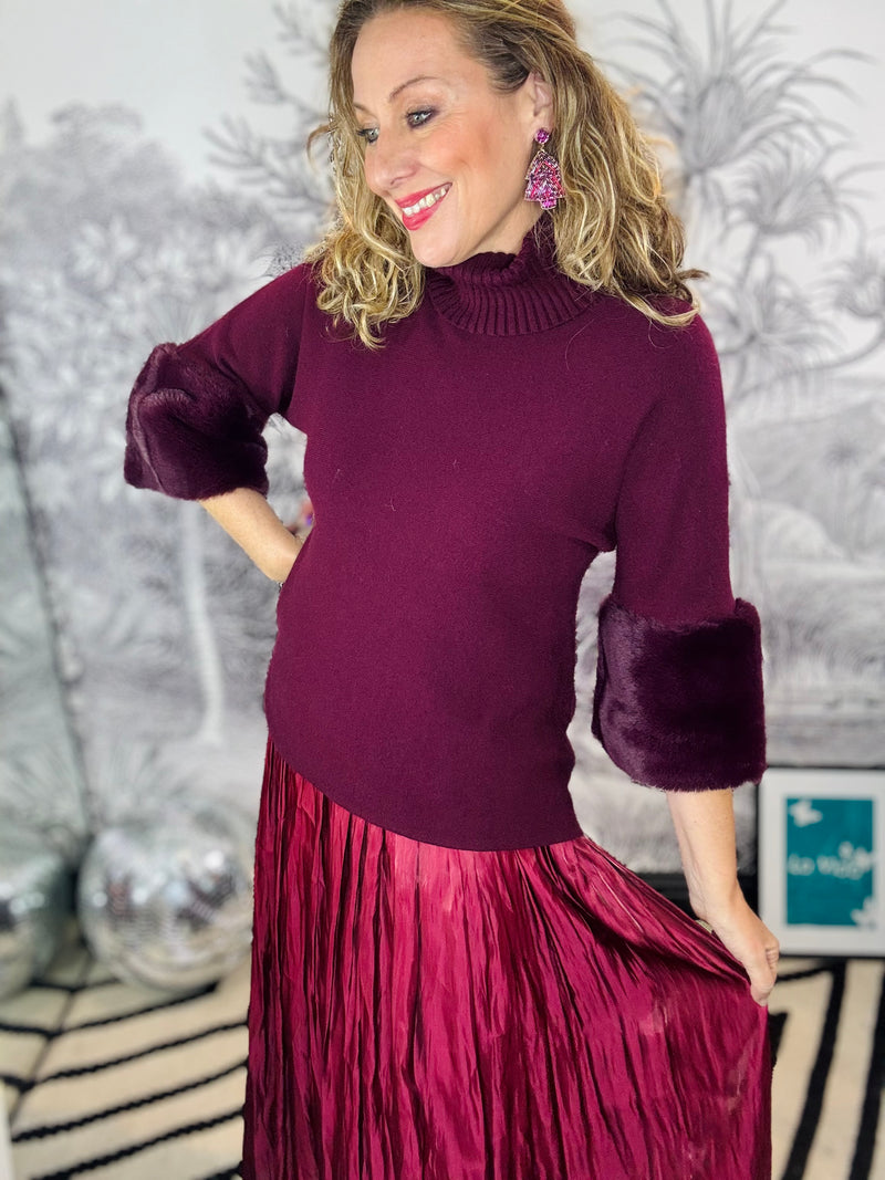 Aspen Roll Neck Jumper with Faux Fur Trim