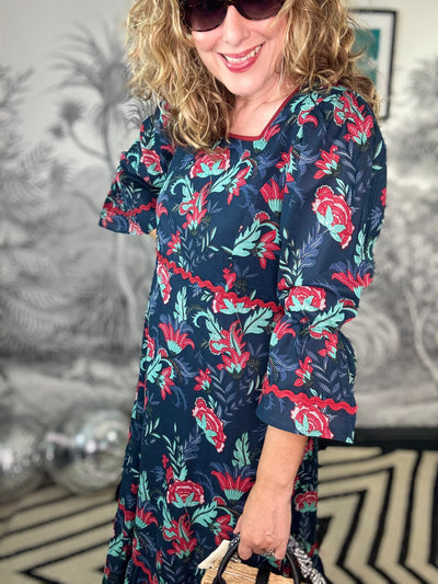 Portrait Square Neck Midi Dress in Solstice Sky