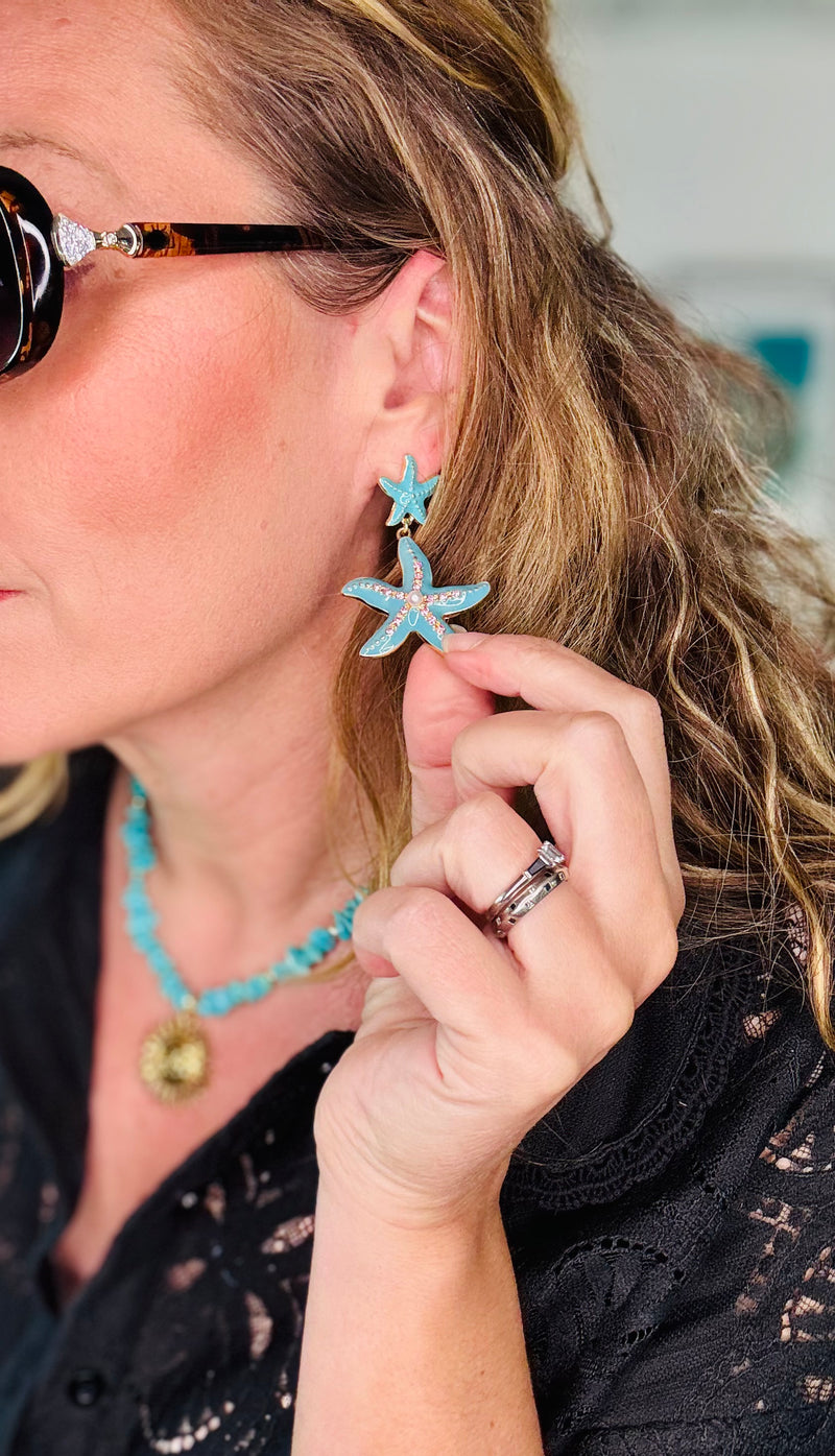 Encrusted Metal Starfish Earrings