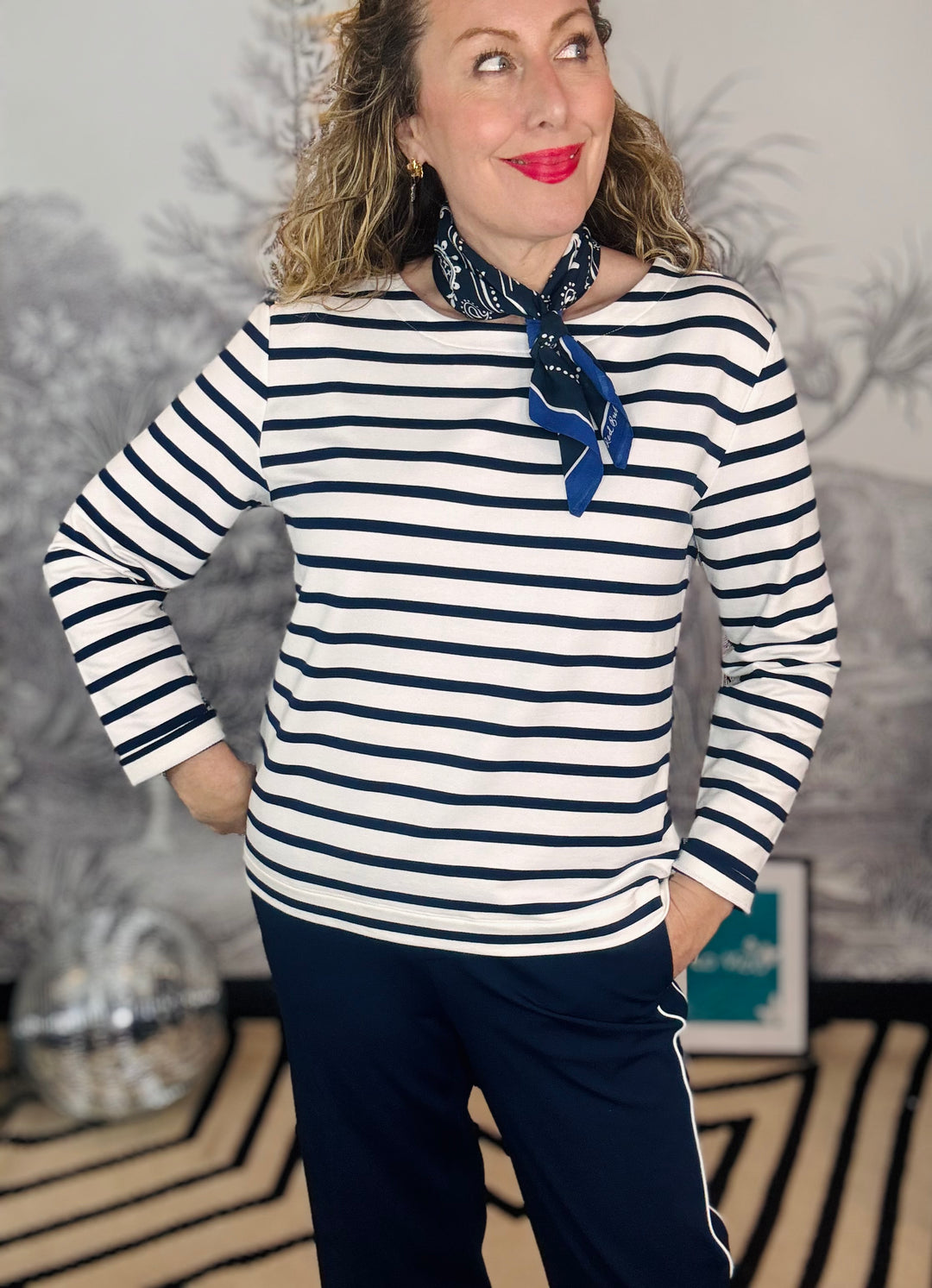 Terry Stripe &amp; Scarf Top