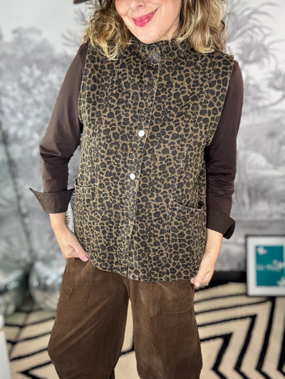 Montana Denim Leopard Gilet Waistcoat