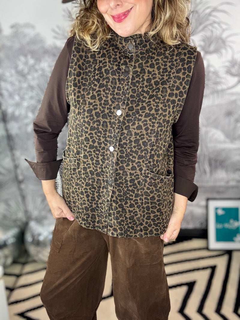 Montana Denim Leopard Gilet Waistcoat