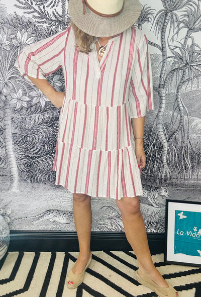 Mica Striped Boho Dress in Red