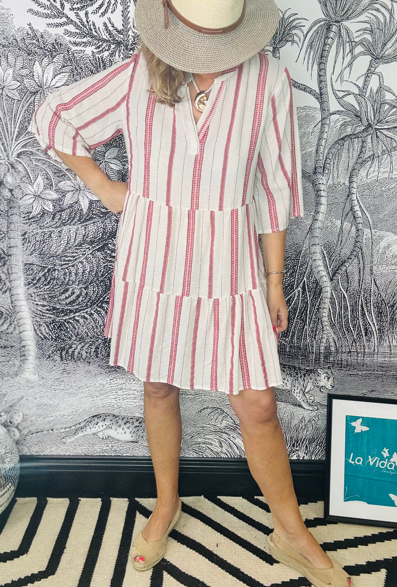 Mica Striped Boho Dress in Red