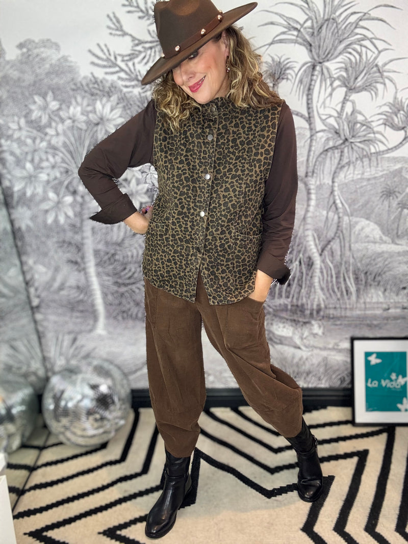 Montana Denim Leopard Gilet Waistcoat