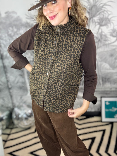 Montana Denim Leopard Gilet Waistcoat