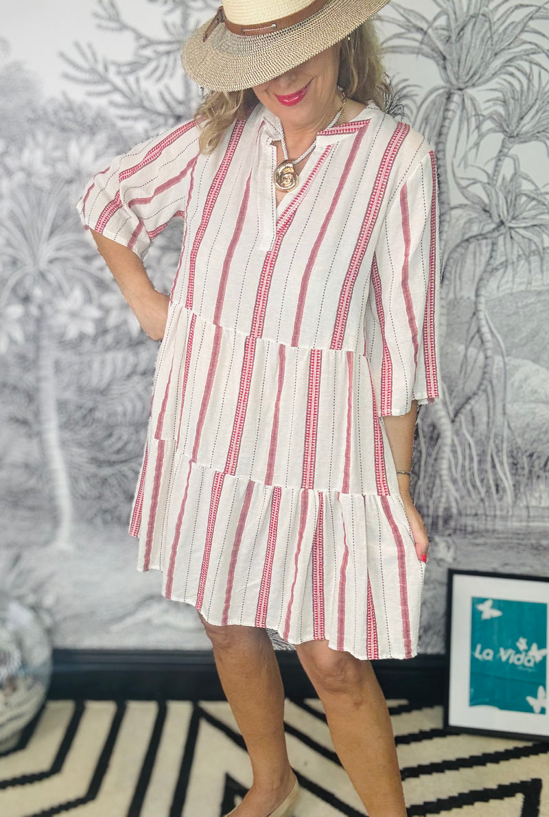Mica Striped Boho Dress in Red