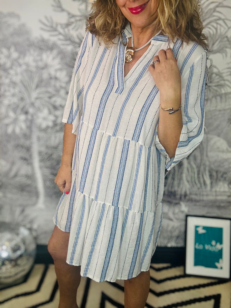 Mica Striped Boho Dress in Blue