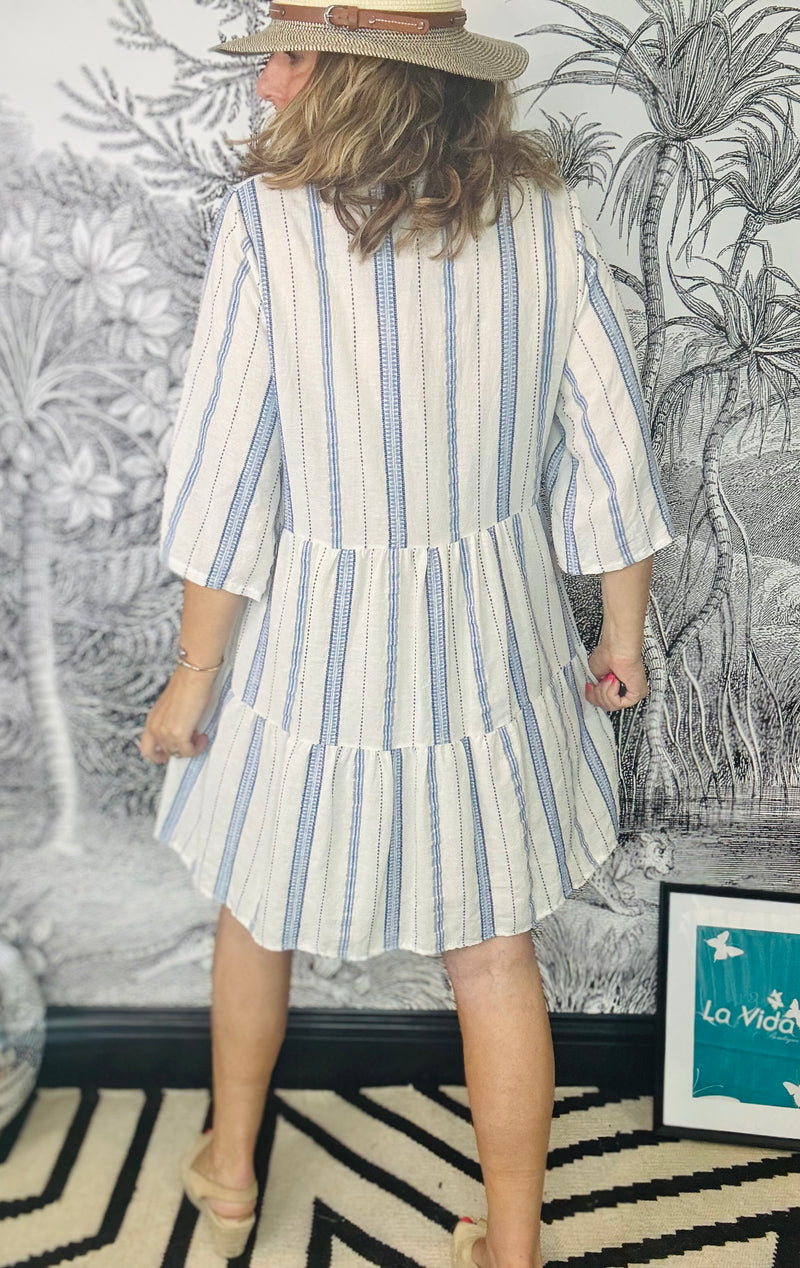 Mica Striped Boho Dress in Blue