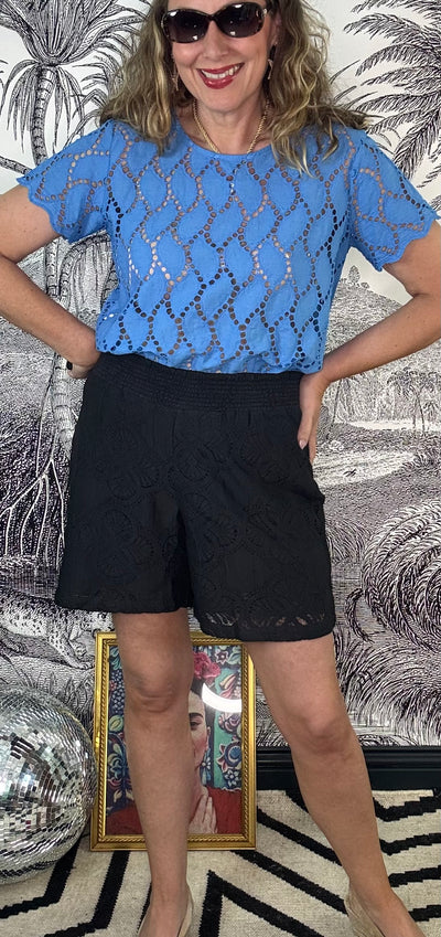 Freya Broderie Blouse in Ocean Blue