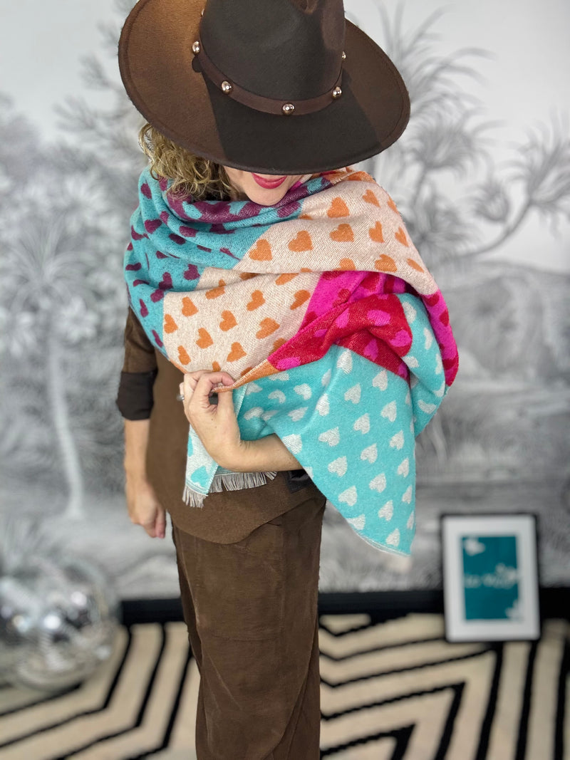 Stripe & Hearts Winter Scarf