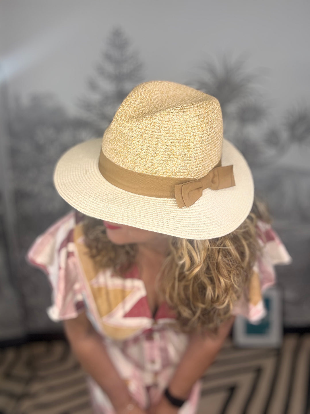Two Tone Panama Foldable Hat in Natural &amp; Butter Yellow (57cm)