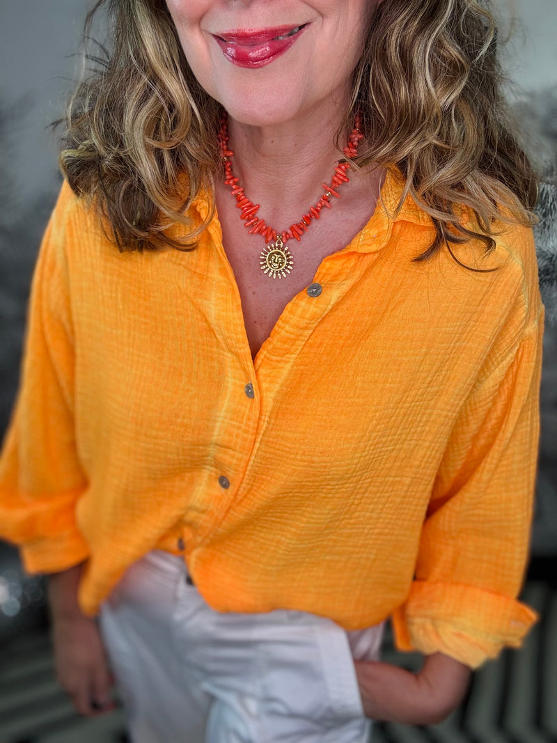 Semi Precious Chip Stone Necklace with Sun Charm