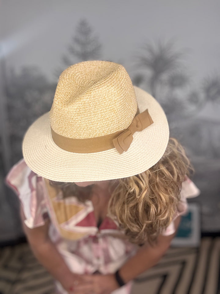 Two Tone Panama Foldable Hat in Natural &amp; Butter Yellow (57cm)