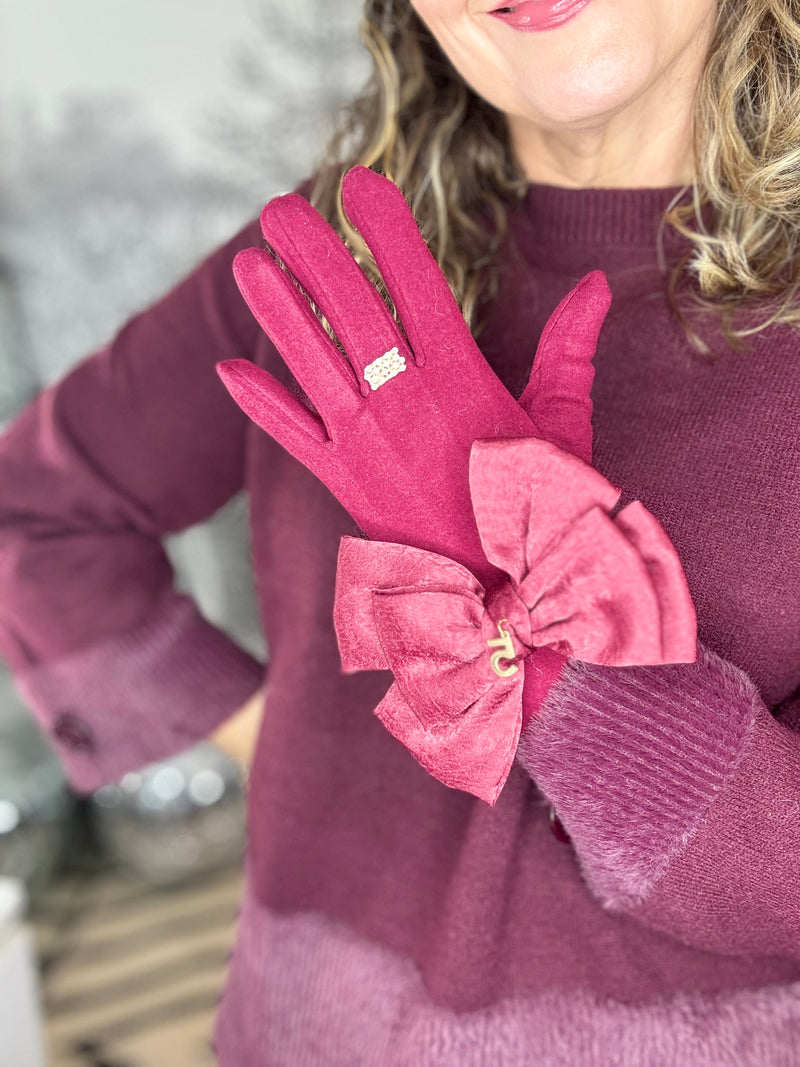 Statement Bow Gloves with Crystal Ring