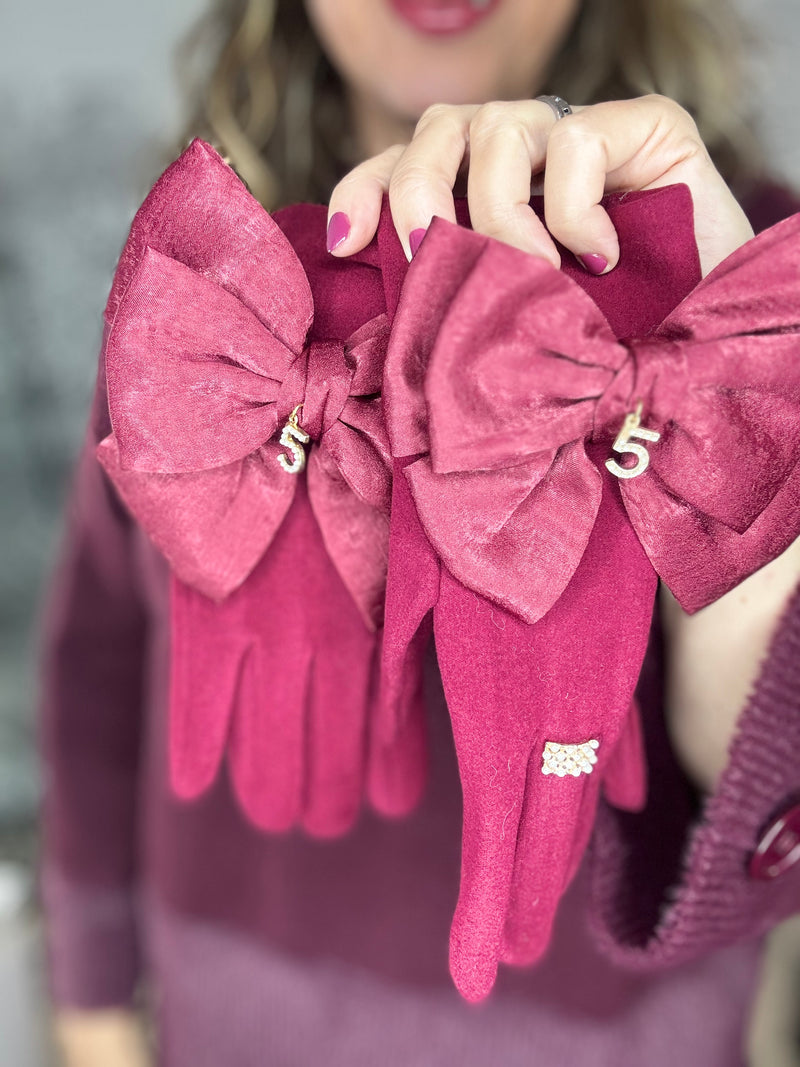Statement Bow Gloves with Crystal Ring