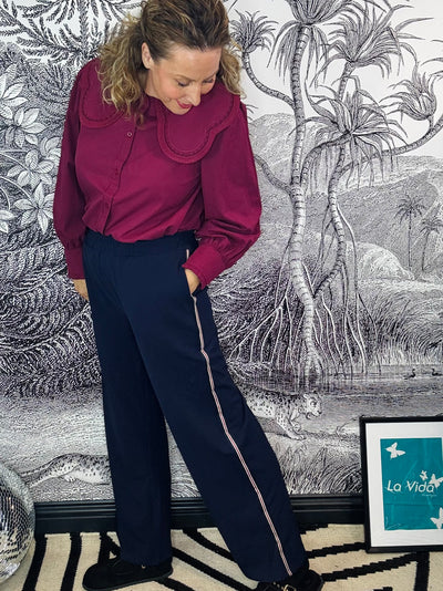 Margot Wide Leg Trousers with Red/Navy Stripe