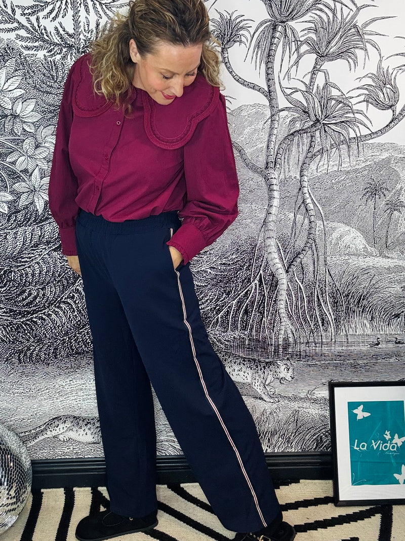 Margot Wide Leg Trousers with Red/Navy Stripe