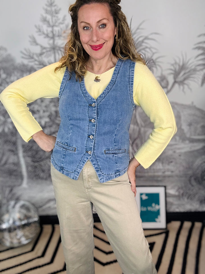 Red Button Denim Waistcoat