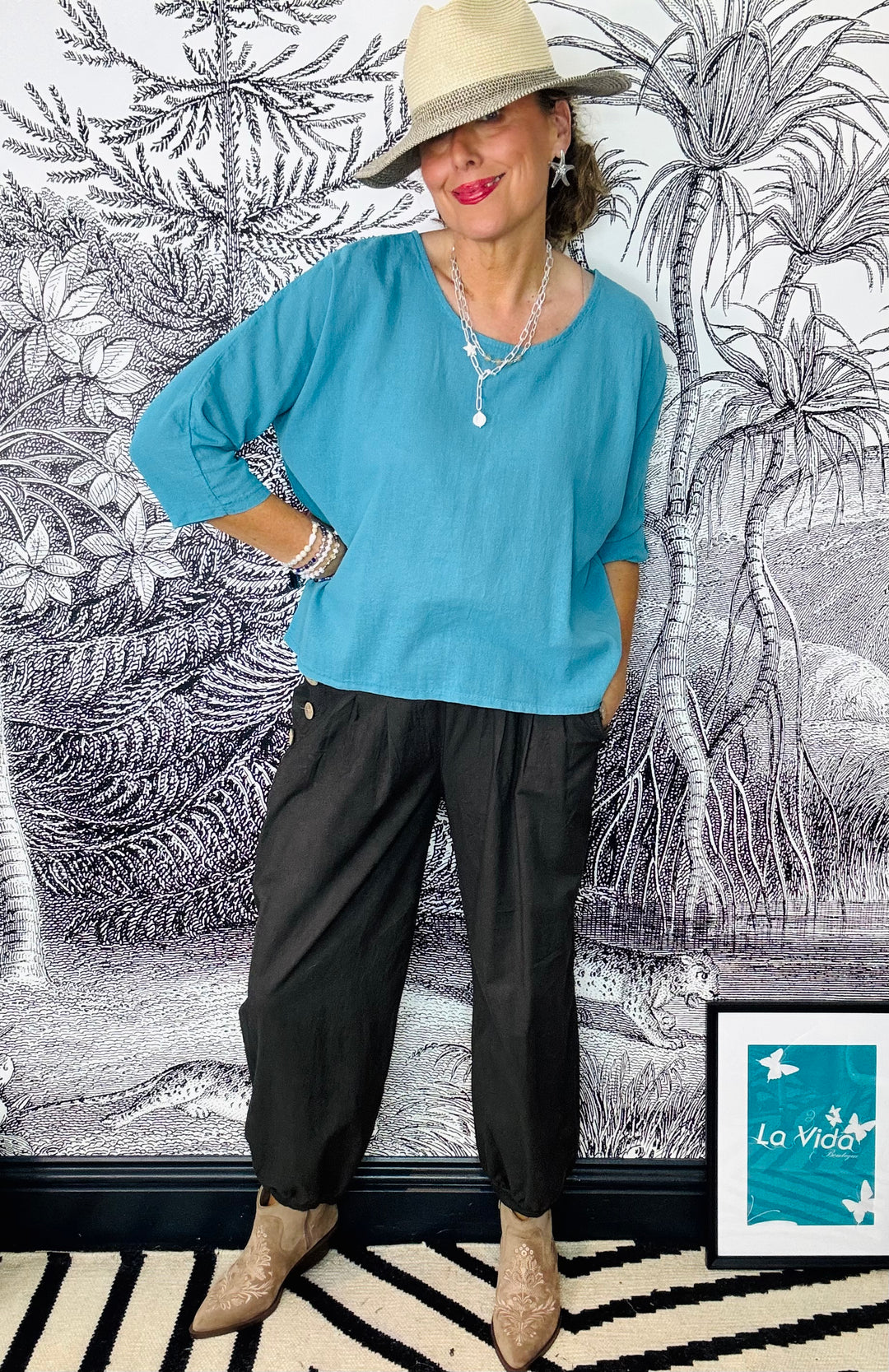 Akari Linen Cotton Mix Scoop Neck Top