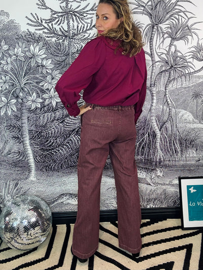 Terry Box Denim Jeans in Plum