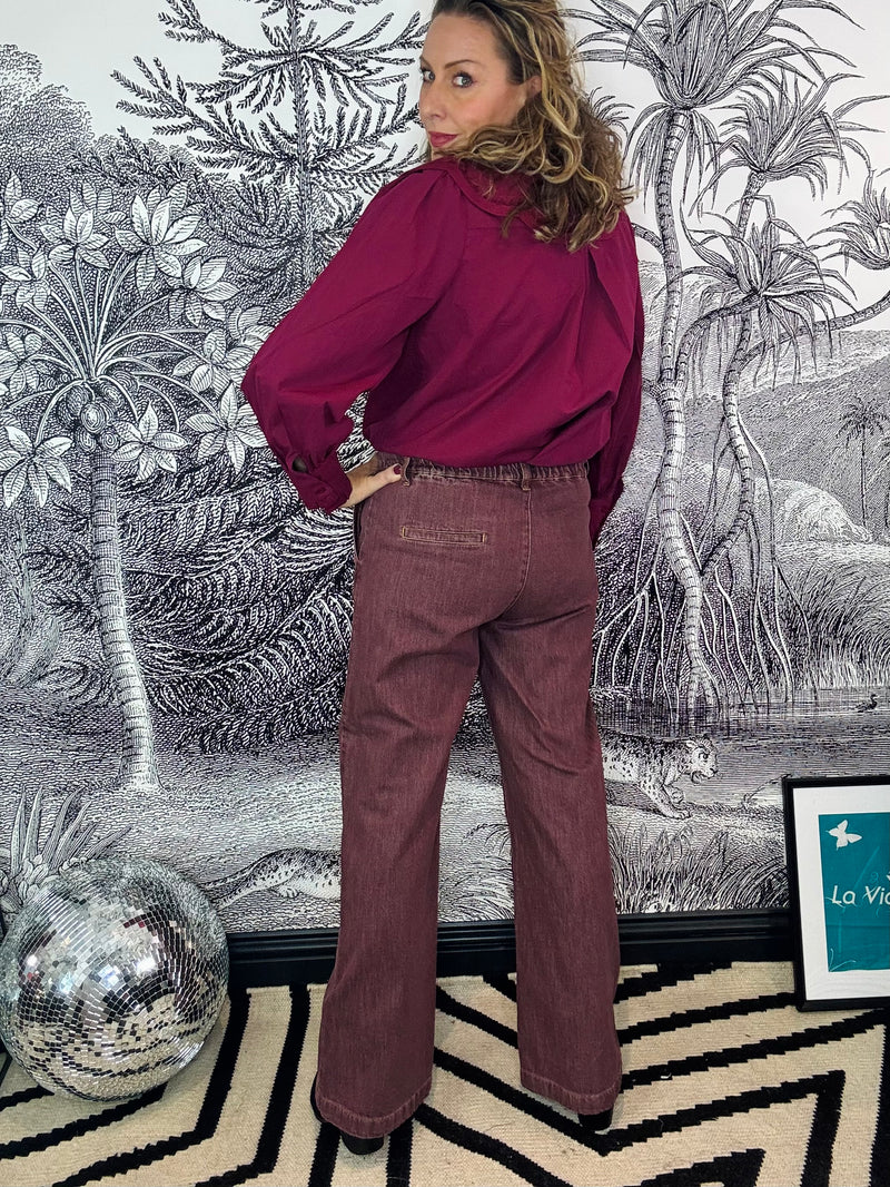 Terry Box Denim Jeans in Plum