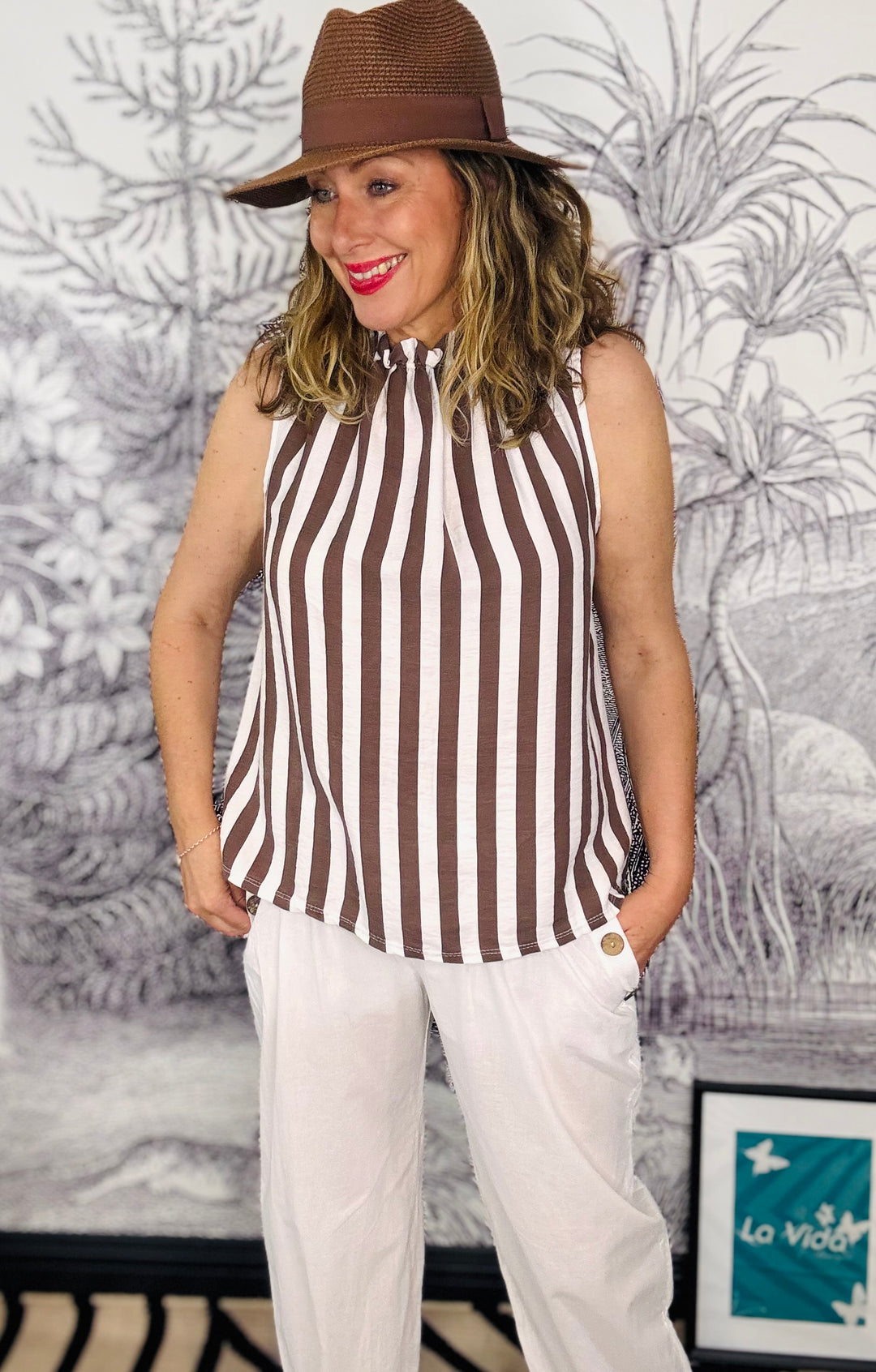 Rota Ruffle Neck Stripe Top