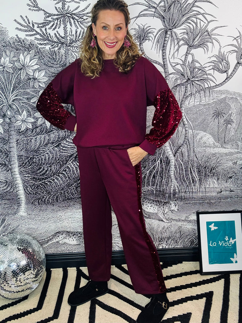 Vivi Velvet Sequin Sleeve Soft Touch Tracksuit