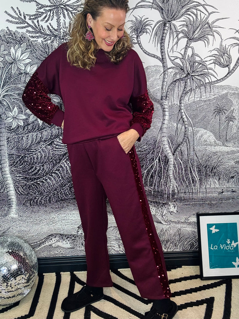 Vivi Velvet Sequin Sleeve Soft Touch Tracksuit