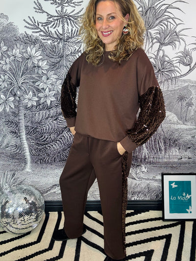 Vivi Velvet Sequin Sleeve Soft Touch Tracksuit