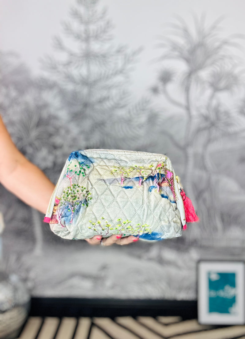 Oriental Landscape Grey Velvet Pouch