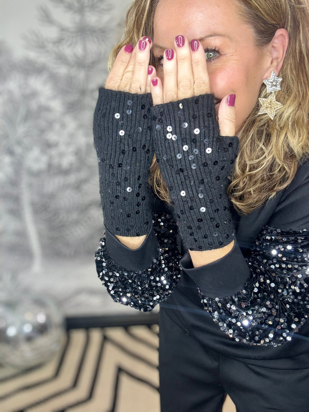 Sequin Fingerless Gloves