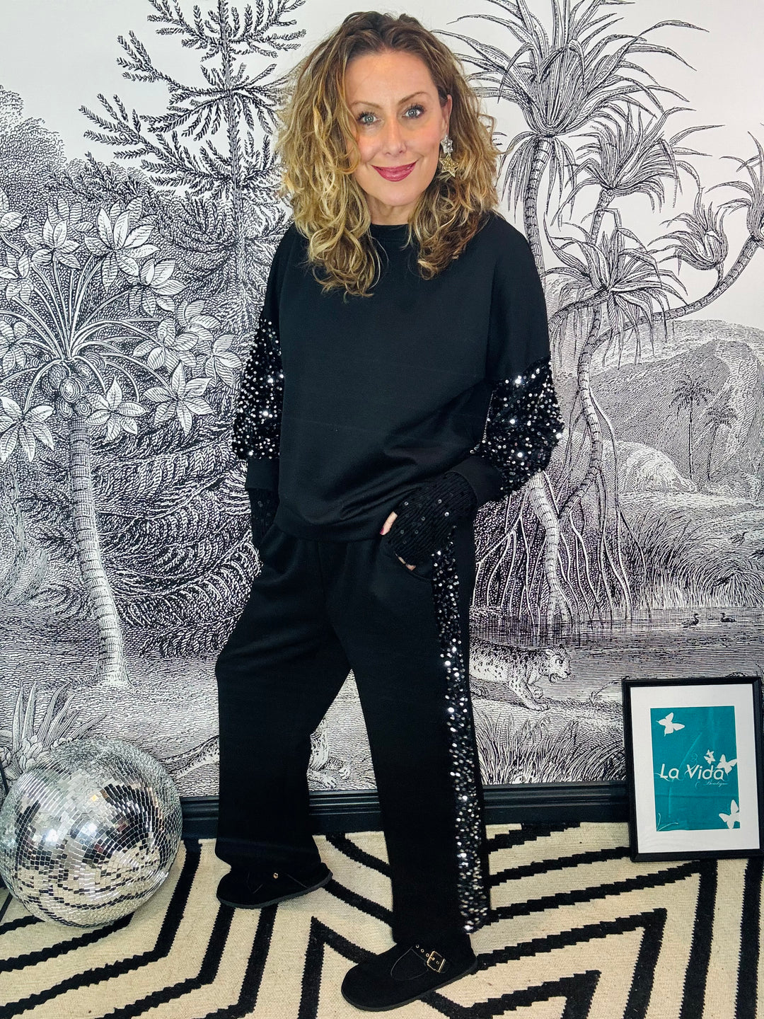 Vivi Velvet Sequin Sleeve Soft Touch Tracksuit