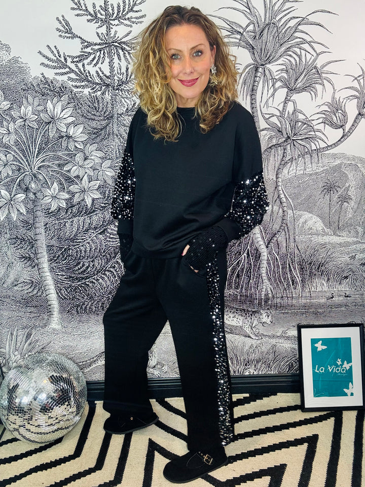 Vivi Velvet Sequin Sleeve Soft Touch Tracksuit