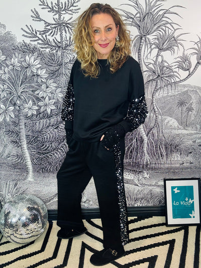 Vivi Velvet Sequin Sleeve Soft Touch Tracksuit