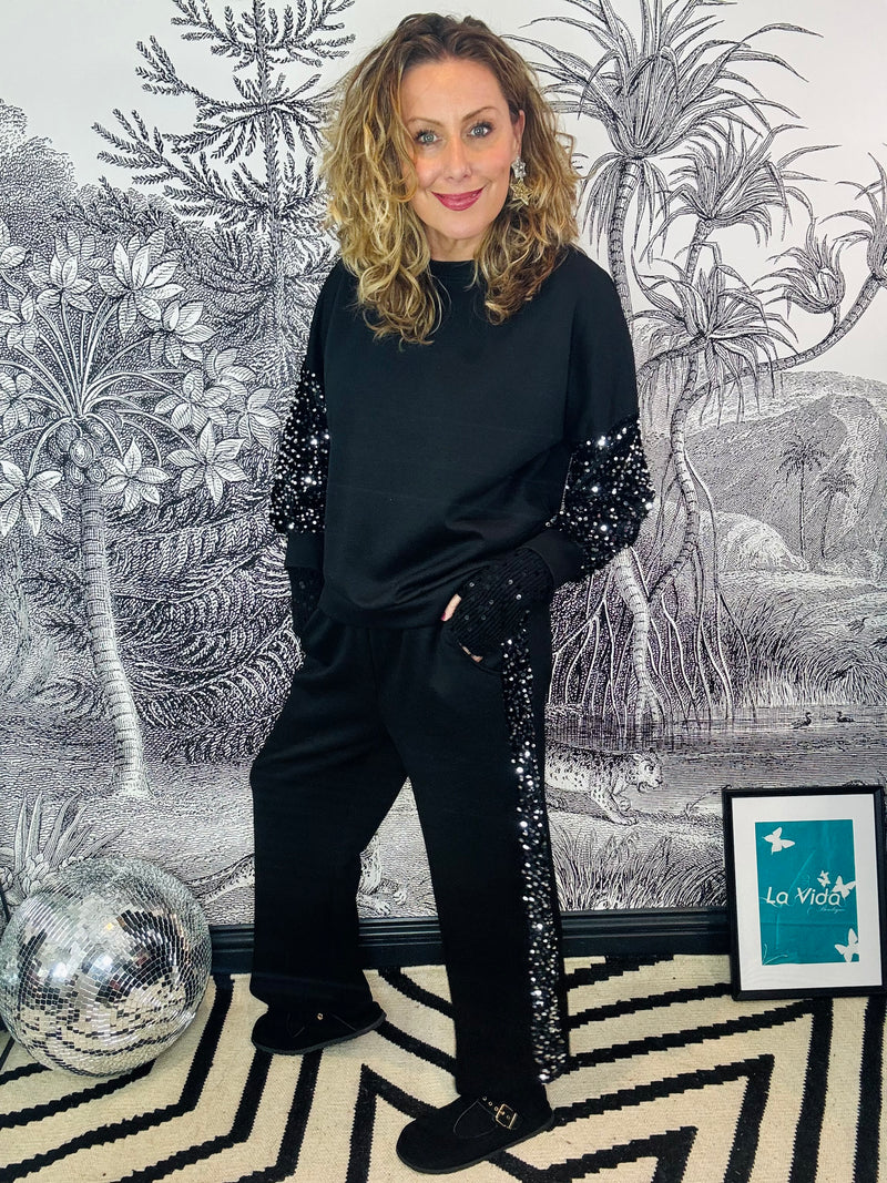 Vivi Velvet Sequin Sleeve Soft Touch Tracksuit