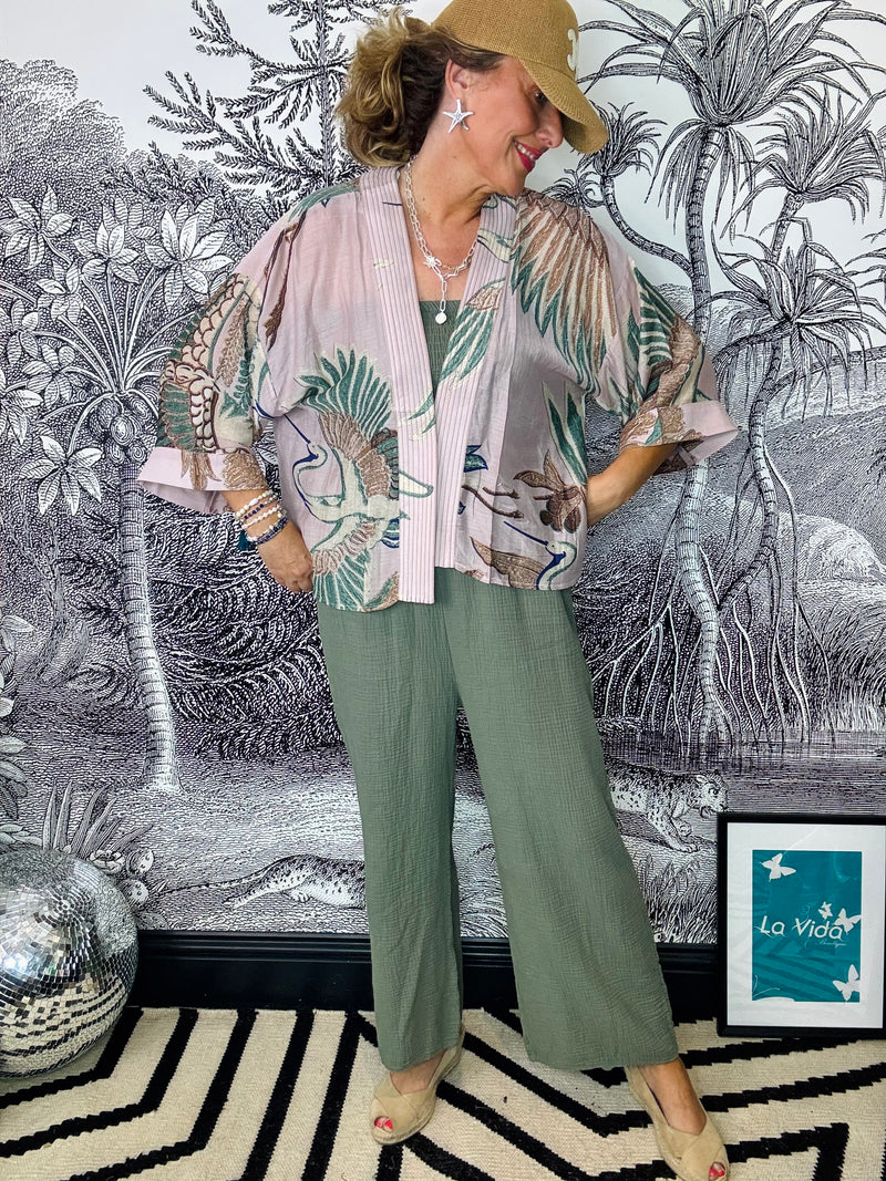 Crane Plaster Pink Kimono