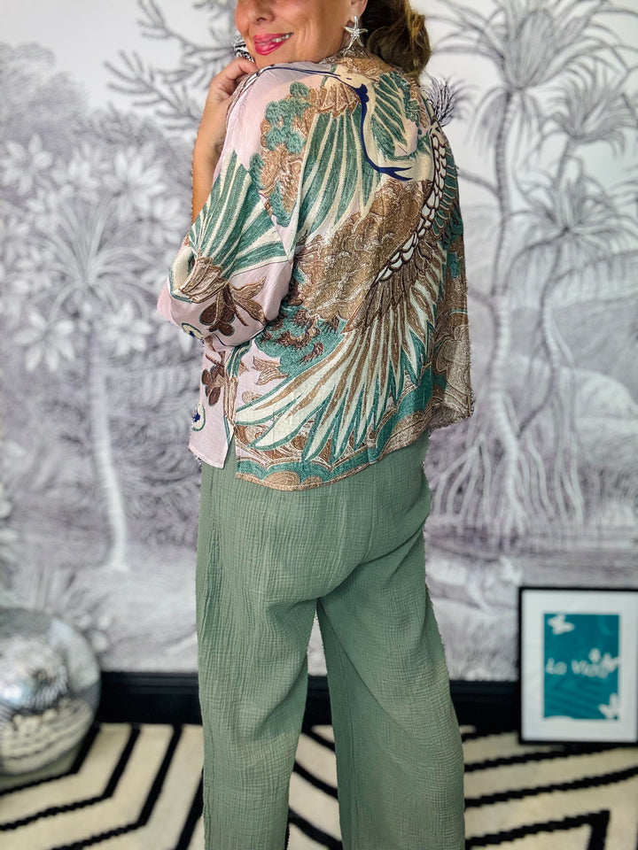 Crane Plaster Pink Kimono